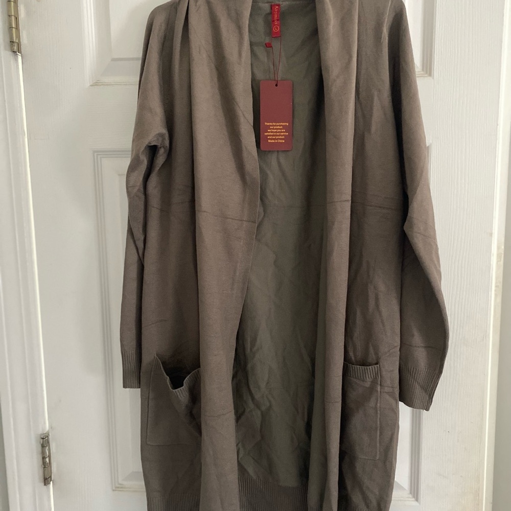 Long Green Open Cardigan